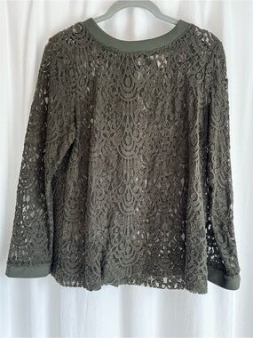 Banana Republic Olive Green Lace Button Back Top